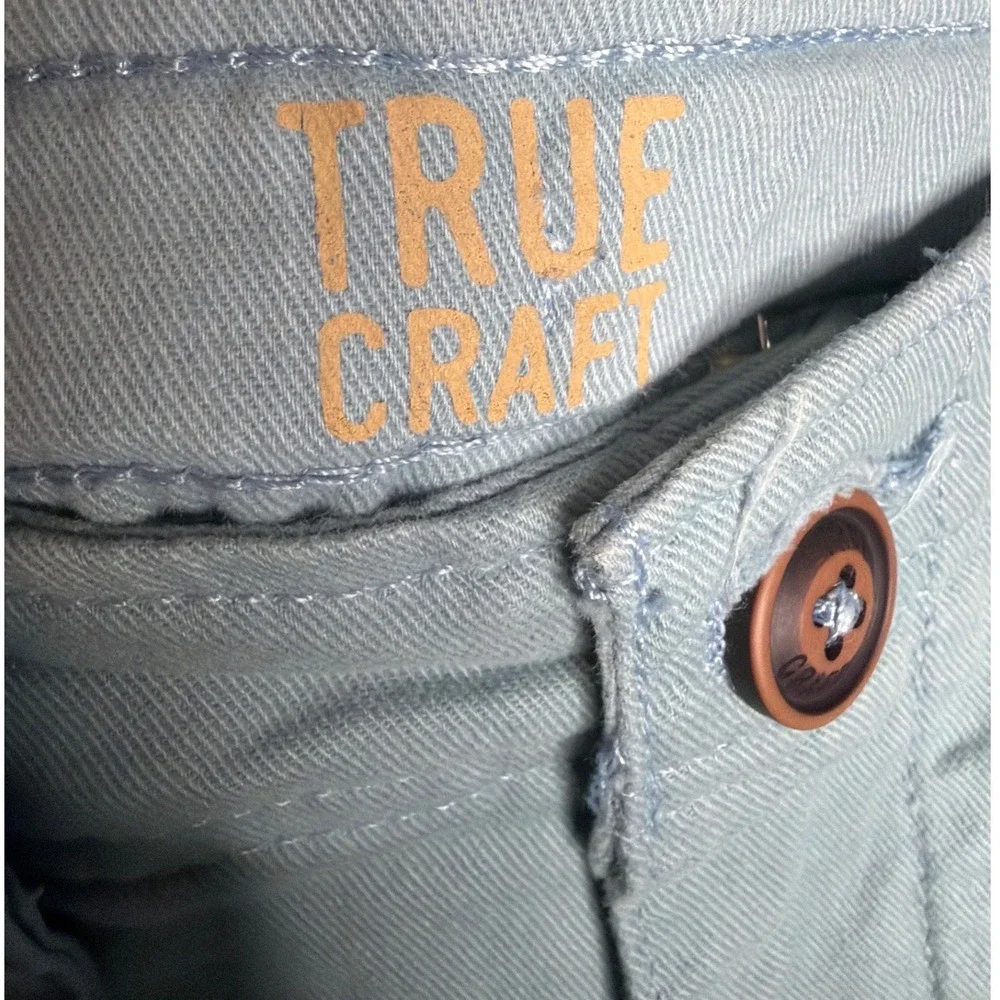 True Craft Boys Chino Shorts Size 14 Light Blue Grey Flat Front Cotton Twill
